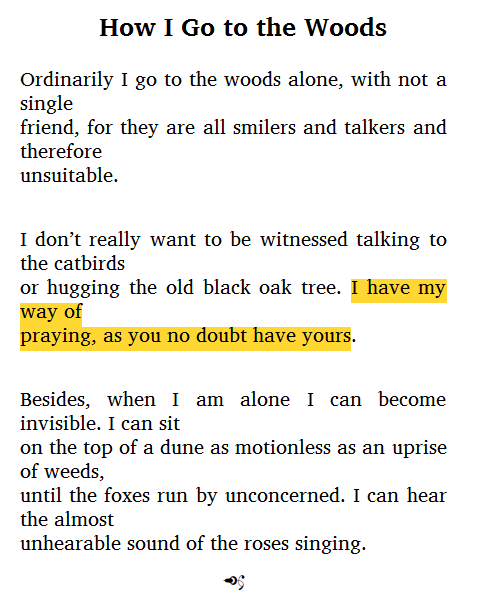 douceurs:How I Go to the Woods, Mary Oliver