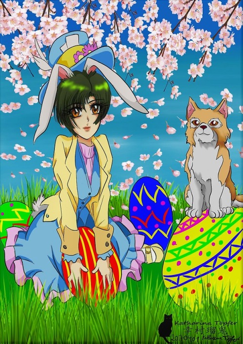 yukimuraruki-art: Inuki Found Easter Eggs! Size: A5Medium: Sai, KritaSeries: X 1999Characters: Neko