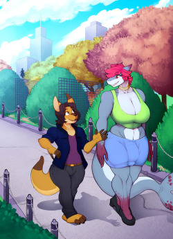 toppingtart:  Commission for VeyenSasha &amp; Veyen taking a nice stroll through the parknothing else going on, no siree~ (✿´ ꒳ ` )  Twitter • Piczel • Ko-Fi Support me on Patreon  