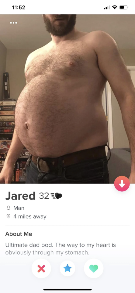 eevee11511:While I was scrolling through Tinder, I saw this profile. There is no way that is a beer belly! I messaged him, and we ended up chatting a bit. Turns out his ex got him pregnant and he’s embracing his dad bod