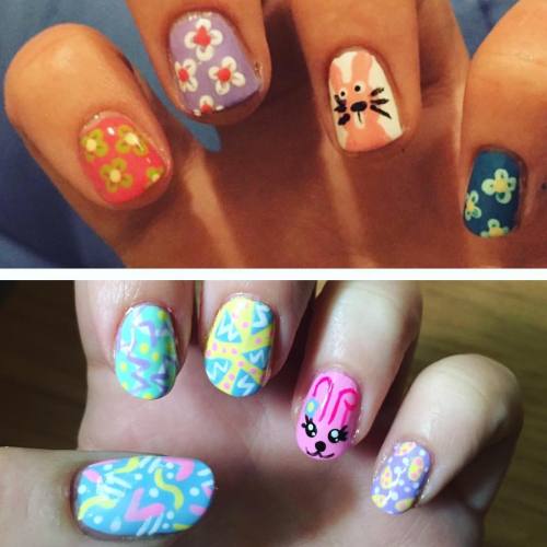 Easter nail time! What a difference a year makes. #nailart #bunny #easter #cute #nails