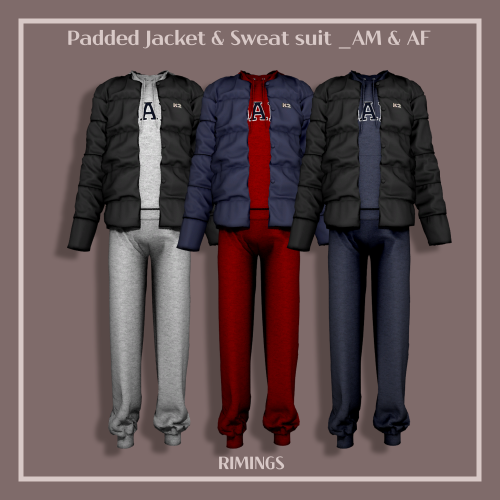  [RIMINGS] Padded Jacket & Sweat suit _AM & AF - FULL BODY 2 ( MALE & FEMALE )- NEW MESH
