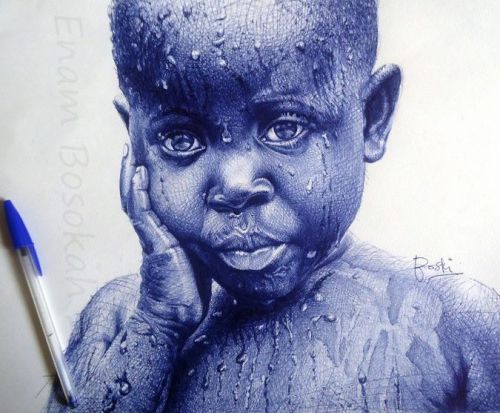 asylum-art-2: Enam Bosokah: Incredible Photorealistic Ballpoint Pen Drawings Facebook, on BehanceArt