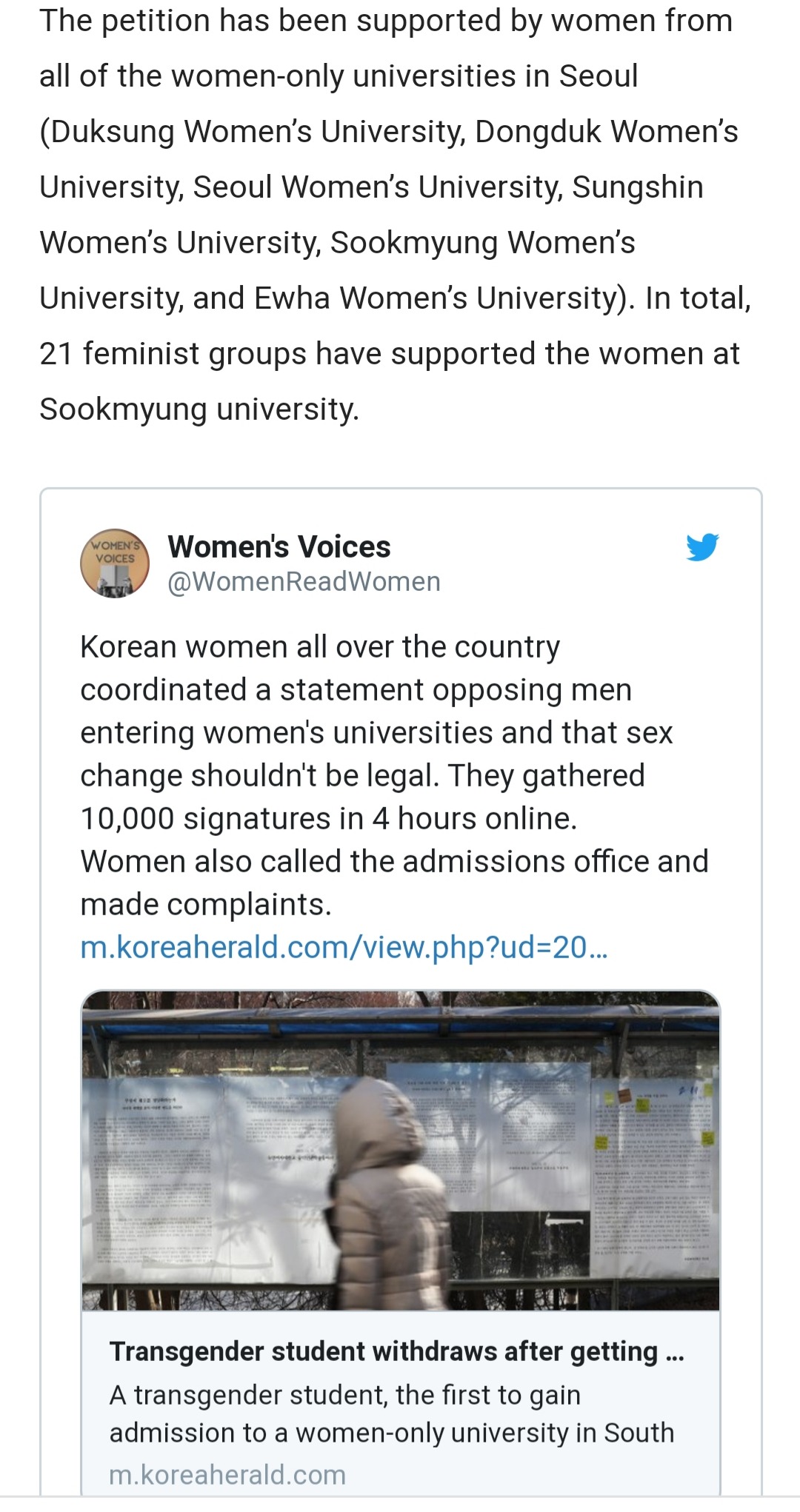 After Thousands of Women Object, Male Student Withdraws from Women-Only University