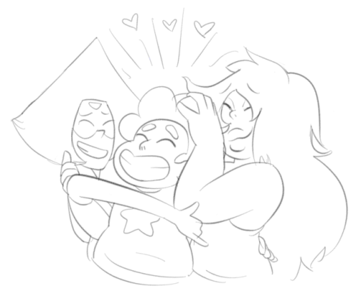A couple of days ago someone wanted to see Steven hugging Amethyst and Peridot to cheer them up!Remember—even though things can get frightening, there will always be good people in the world. If you lose hope, there will be people who pick it back