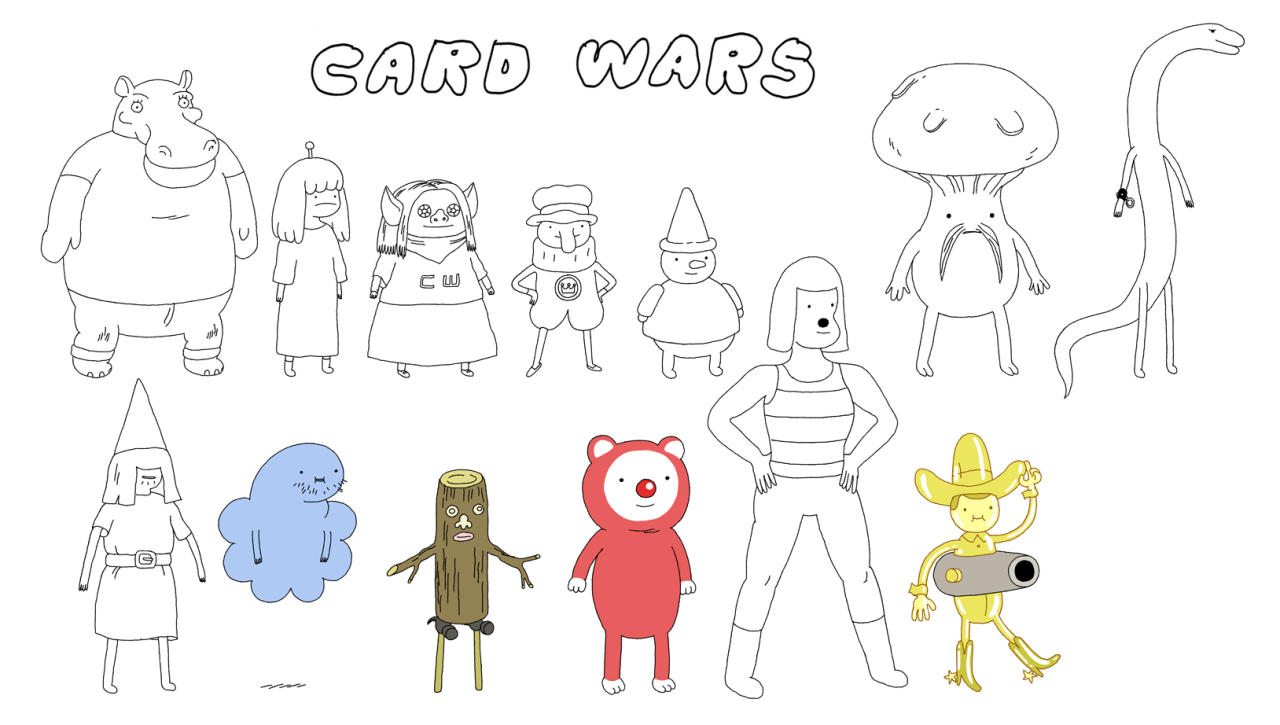 Daddy-Daughter Card Wars concept drawing by writer/storyboard artist Steve WolfhardADVENTURE