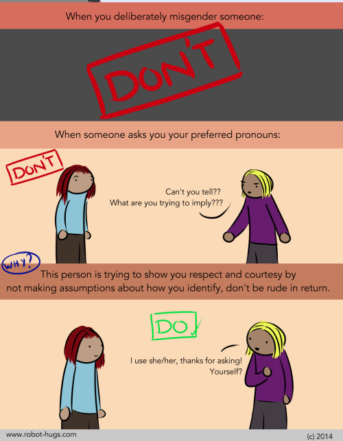 jenniferrpovey:reversingyourpolarity:robothugscomic:New Comic!Pronouns, right? Super weird little le