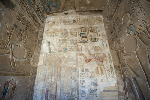 Medinet HabuPolychromed relief depicting Ramesses III making an offering to Min-Amun. The Mortuary T