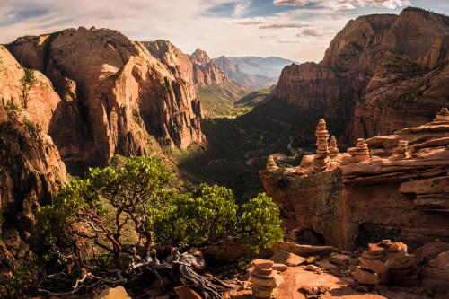 americasgreatoutdoors:  Happy National Trails Day! We’re celebrating with this epic view from the top of Angel’s Landing at Zion National Park in Utah. A strenuous climb and a steep, narrow ridge lead to the summit, where an expansive panorama is