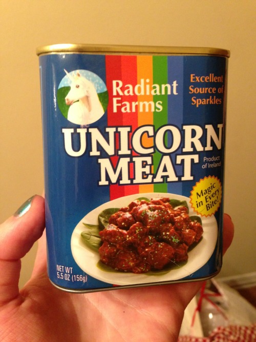 thou-art-but-a-tiny-penis: sorceress-of-annwyn: I’VE HAD THIS CAN OF “UNICORN MEAT&rdquo