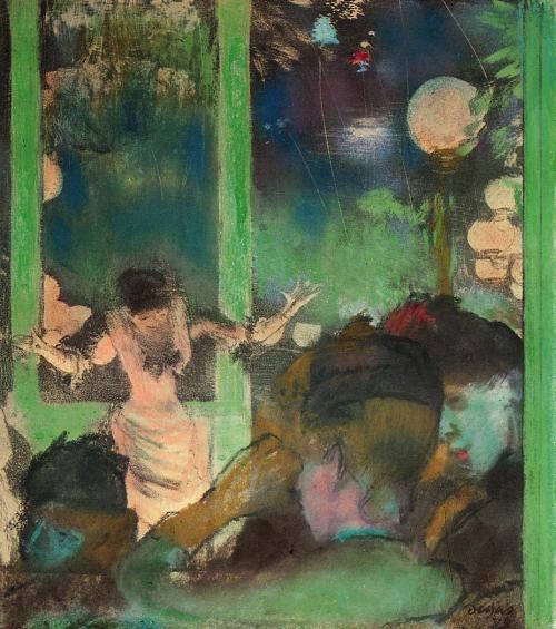 artist-degas: At the Cafe des Ambassadeurs, 1885, Edgar DegasMedium: pastel