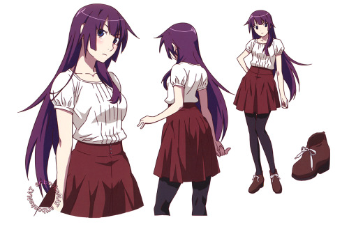 artbooksnat:Bakemonogatari (化物語) Character and costume designs by Akio Watanabe (渡辺明夫) for Hitagi 