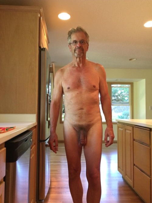 pnw007:LIVING EVERYDAY NUDISM: Naked in my naked kitchen. The hardwood floor refinishing project was