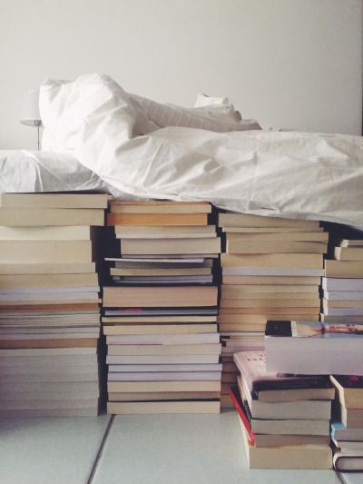 a bed of books