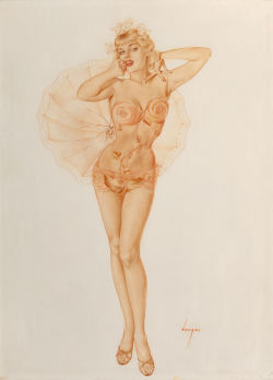 msbehavoyeur: ALBERTO VARGAS (American, 1896-1982)Jean Moorhead, circa 1950sPencil and watercolor on paper  
