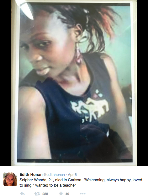 micdotcom:#147NotJustaNumber. We must not forget those lost in Kenya last week. On Monday, Kenyans took to Twitter  to remind the world that “147” isn’t just the number of bodies that  were strewn about Garissa University campus after four members