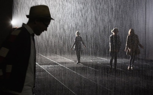 creativemornings:  This week marks the last week to check out the Rain Room, an installation currently up at MoMA PS1 as part of the exhibition EXPO 1: New York.  The installation feature a constant downpour of rain, but promises that you won’t get