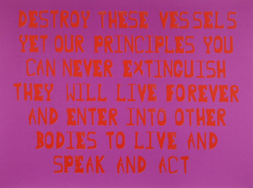 Principles (Edward and Christopher).Woodblock letterpress print by Ruth Ewan.Found here.