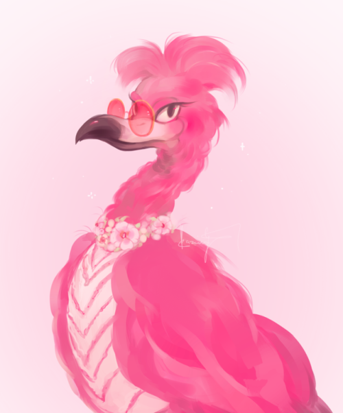 razuu:my wonderful gf gifted me a pink paint brush yesterday so i just had to draw my pink flamingo 