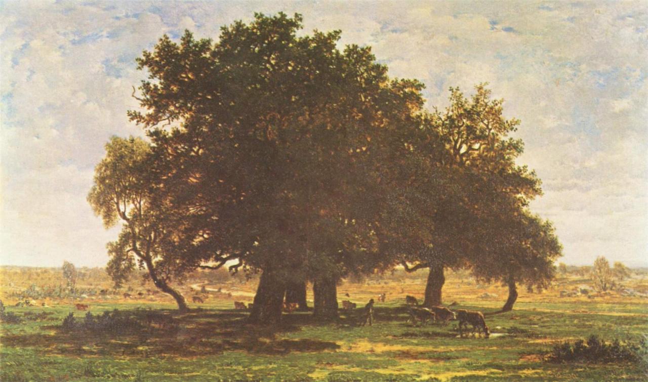 Theodore Rousseau (Paris, 1812 - Barbizon, 1867) a) Village in valley, 1834 b) Holm