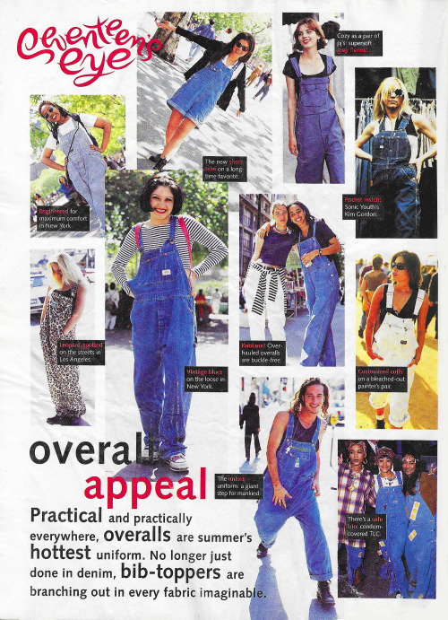 justseventeen: August 1994. ‘Practical and practically everywhere, overalls are summer’s hottest uni