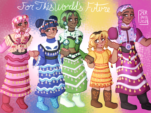 Today’s Nativember piece- the Tokyo Mew Mew girls!The different jingle dresses were fun to draw and 