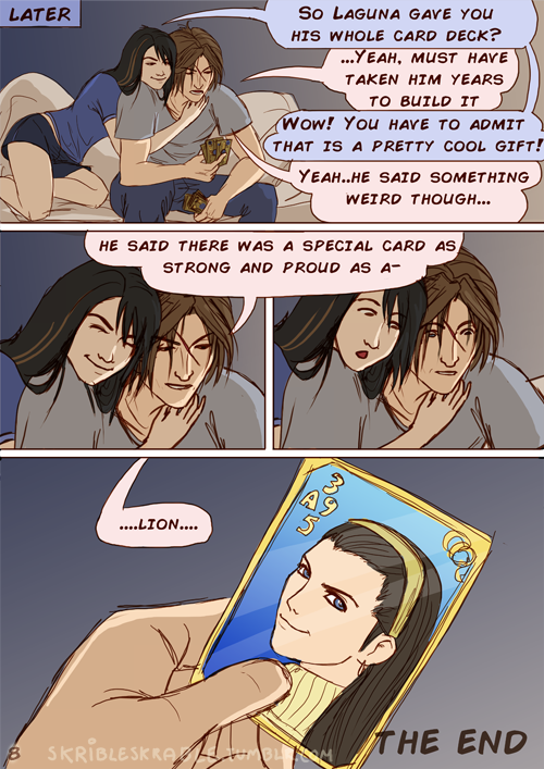 skribleskrable:  Ah I can’t believe I managed to finish this AND color it aswell! Happy birthday Squall! I’m uploading it a bit early as I’m away tomorrow! Also big thanks to emeraldlatias who read through the comic for me!