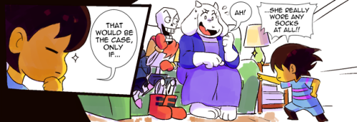 drawloverlala: Old lady tells pun, in other news a dumb human child is too nosy and a skeleton laughed. Sorry if there’s bad English lol, i did this silly comic based on how nosy i like to hc my Frisk and the fact that In Toriel’s room, she has a