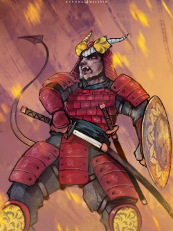 Commission for xtvengeanceBefore you comment about samurai carrying a shield, please keep in mind this is a tiefling demon and he probably doesn&rsquo;t give a fuck