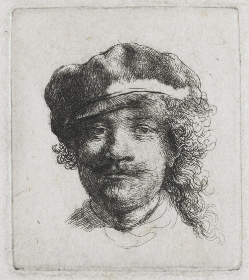 Self-portrait wearing a soft cap full face, head only, 1634, Rembrandt Van Rijn