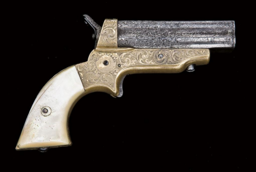 An engraved Sharps Type 2A four shot derringer with pearl grips, mid to late 19th century.Estimated 