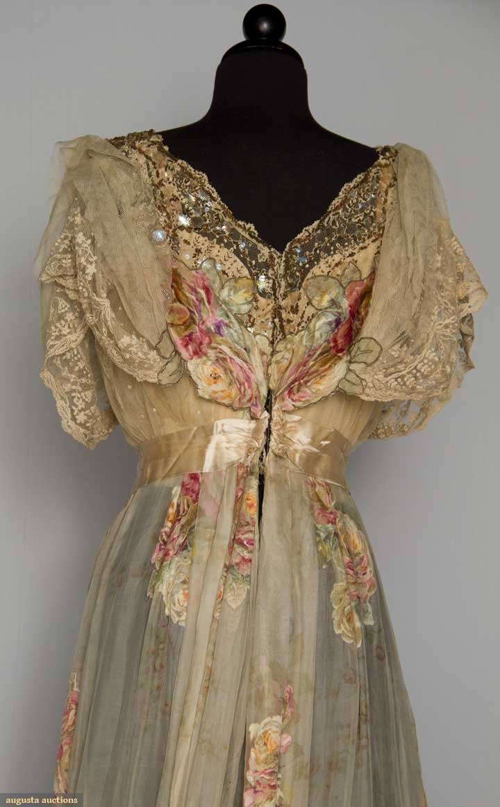  Belle Epoch Gown: “one piece cream silk chiffon w/ pale printed &amp; flocked
