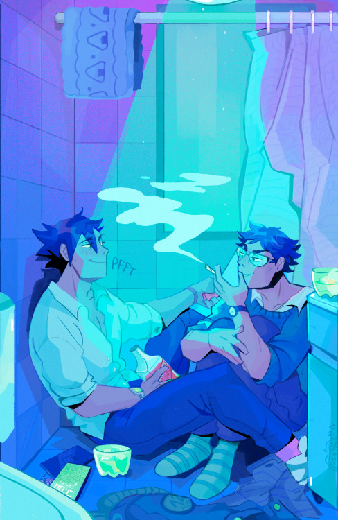 b1cr1ptic:Sometimes a de-stress session can be two dudes hanging in a bathroom at 4 am a week day 