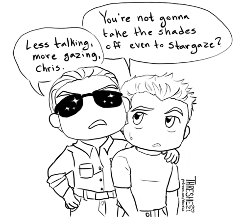 The prompts “Chris and Wesker” and “Stargazing” resulted in this. 