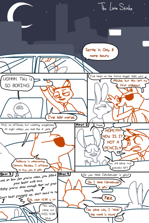 tgweaver:The Late Stake Starring Judy Hopps and Nick Wilde These two are pretty fun to write for. be forewarned this comic contains Zootopia spoilersOMFG I love this X3 Thank you, Weaver, for always making such great stuff >W<