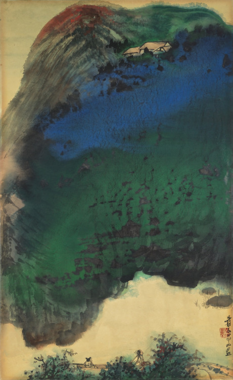 Zhang Daqian (Chang Dai-chien) LANDSCAPE IN AFTERGLOWsigned YUAN WENG, dated 1968, and with one seal