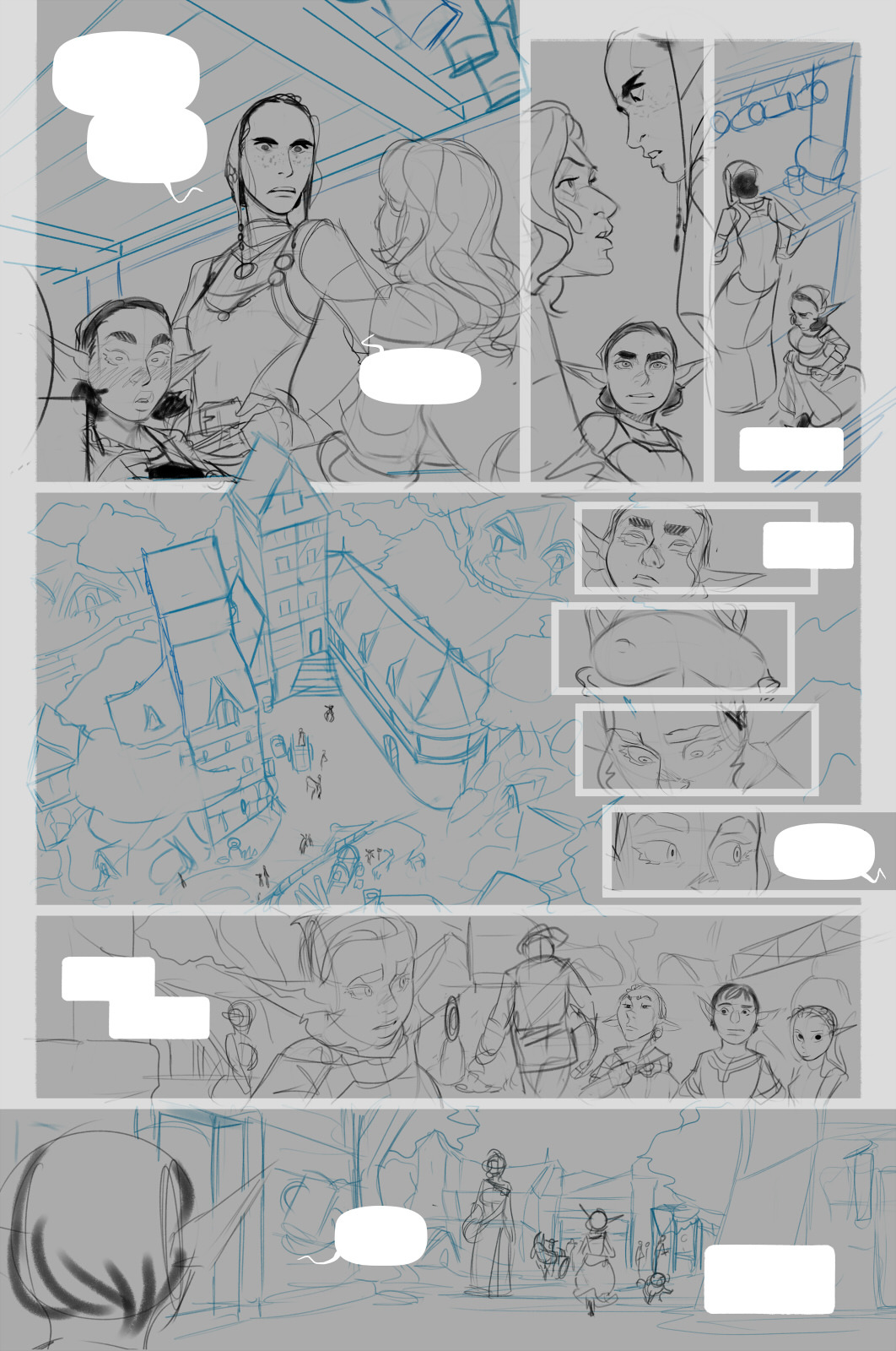 Sketches/inks for pages 19-22. No porn in sight, but there are some milf tavern owner