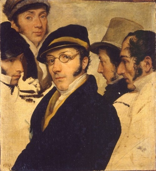 poliwait:  Francesco Hayez. Self portrait in a group of friends, 1824-27.