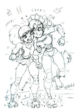 Dragonaur:  @Peppertode‘s Gertie Rumbling With Xara In The Roller Rink. A Little