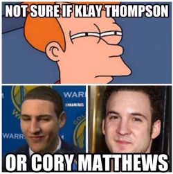 thenbamemes:  Not sure if….Klay Thompson OR Cory Matthews! #Warriors