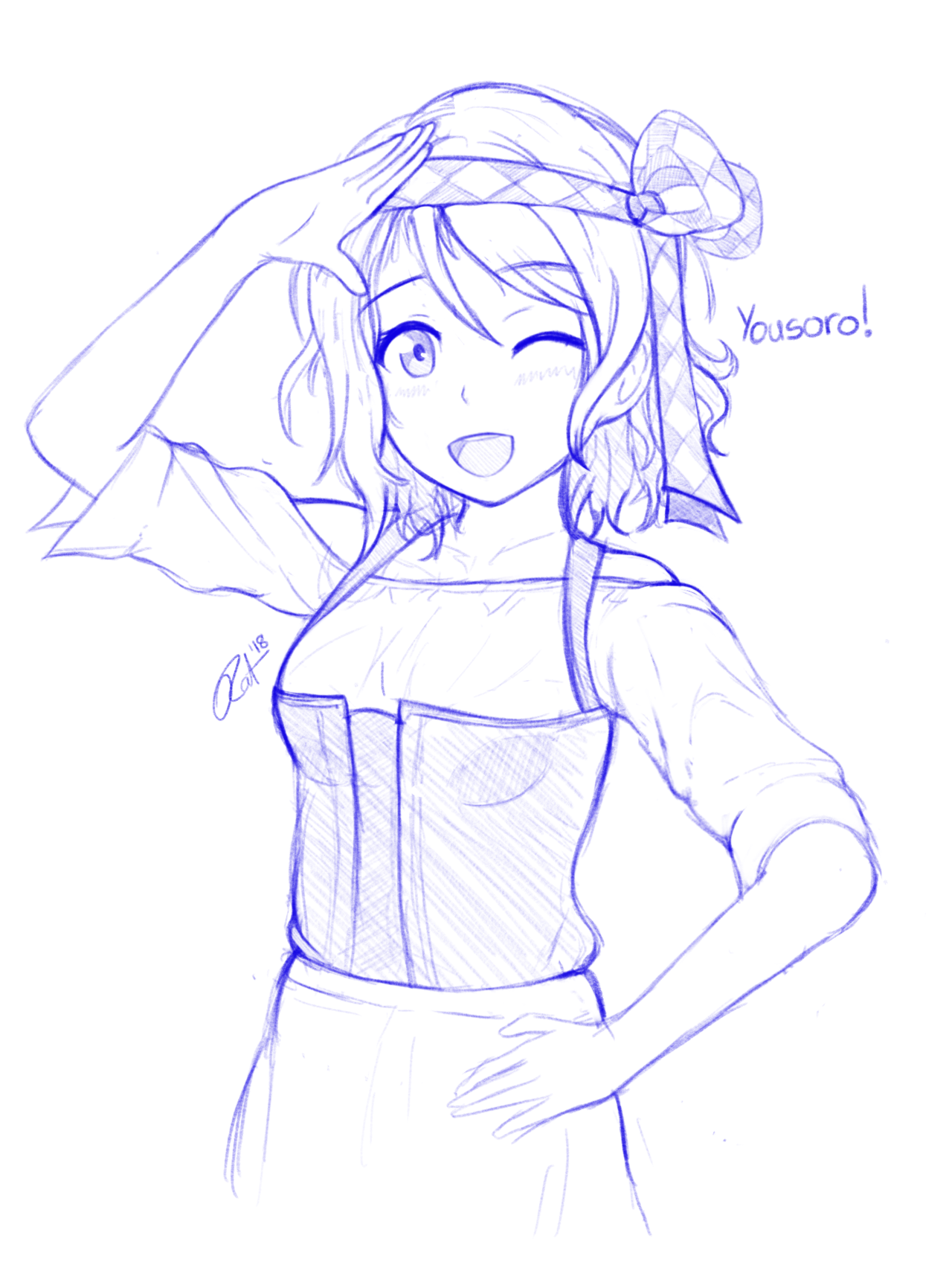 Some more recent anime girl sketches I did. Two different You Watanabe outfits and