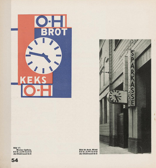 Walter Dexel, Reklameuhren, new clocks for out-of-home advertising &amp; Hans Leistikow&rsquo;s artw