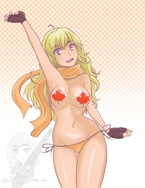 caffeccinoafterdark:  A commission of Yang Xiao Long to celebrate Canada Day! Apparently the voice actor is Canadian, so this makes perfect sense!    <3 <3 <3