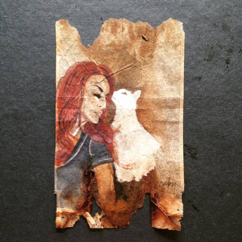 363 days of tea. Day 290. @je55man5 #redhairlady #moby #recycled #teabag #portrait #artstagram #catw