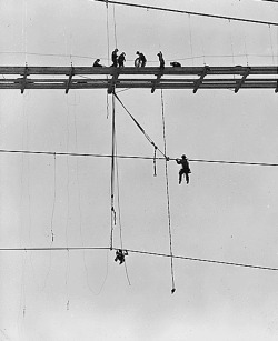 Vieuxmetiers:  Workers Arranging The Wind Bracing For A Temporary Conveyor Suspension