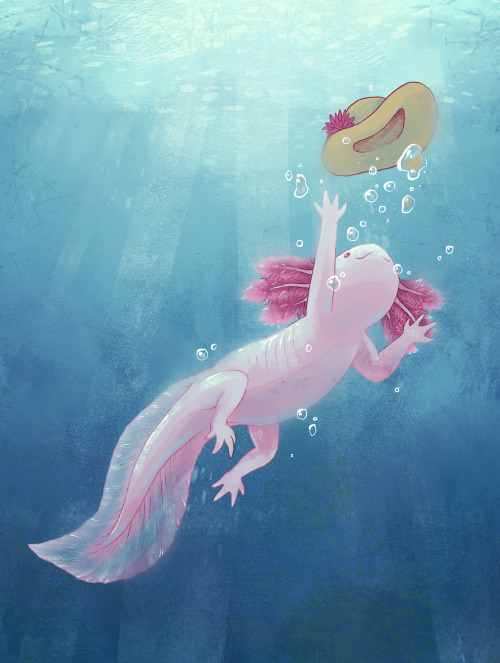 william-snekspeare:a birthday gift I painted for a good friend of a little lotl who lost her hat! (t