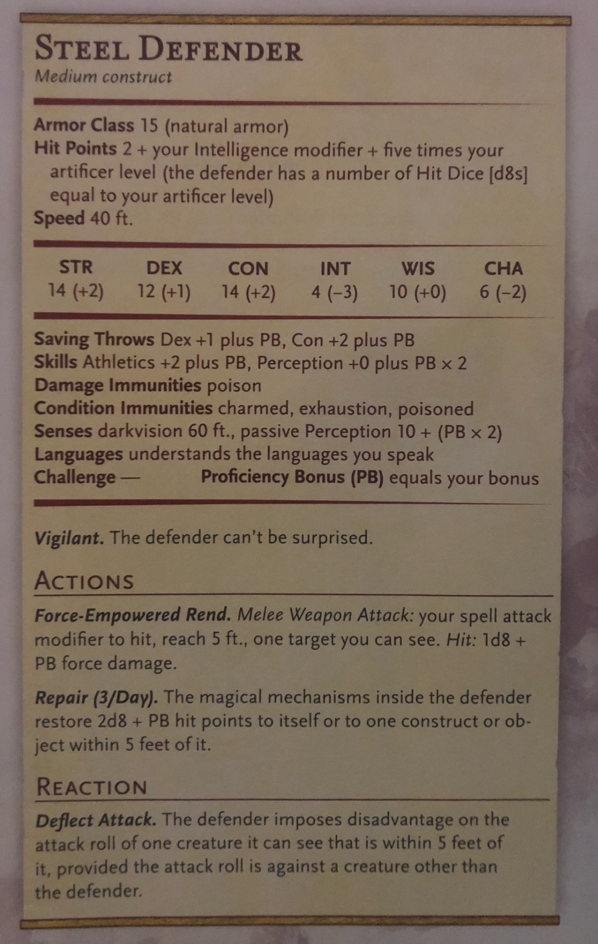 picture Artificer Steel Defender Stats a place for dungeons dragons