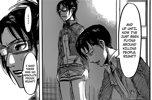  Shingeki no Kyojin Chapters 51, 54, & 57Levi’s knowledge that all three Ackermans can potentially (Or already) fall into the definition of “serial killers”  It’s interesting that the observations come exactly three chapters