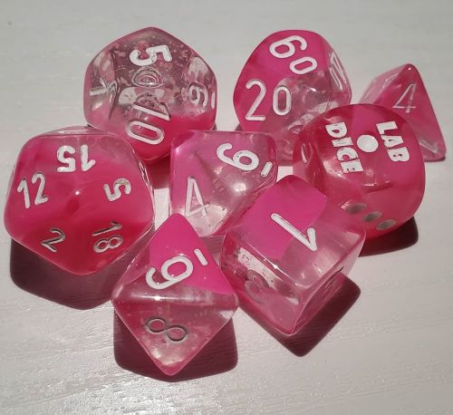 Luminary Clear Pink from Chessex’s Lab Dice Wave 4 :)