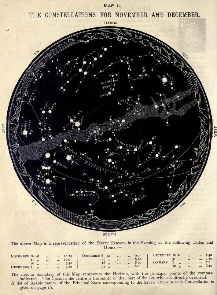 heaveninawildflower: The Constellations for November and December. Illustration from